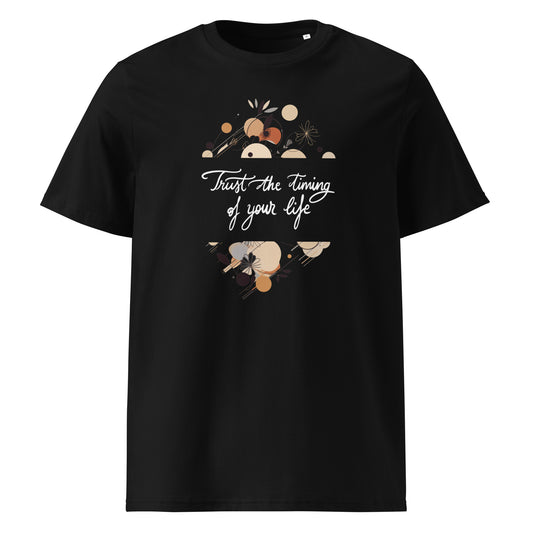 Unisex organic cotton t-shirt "Trust the timing" abstract