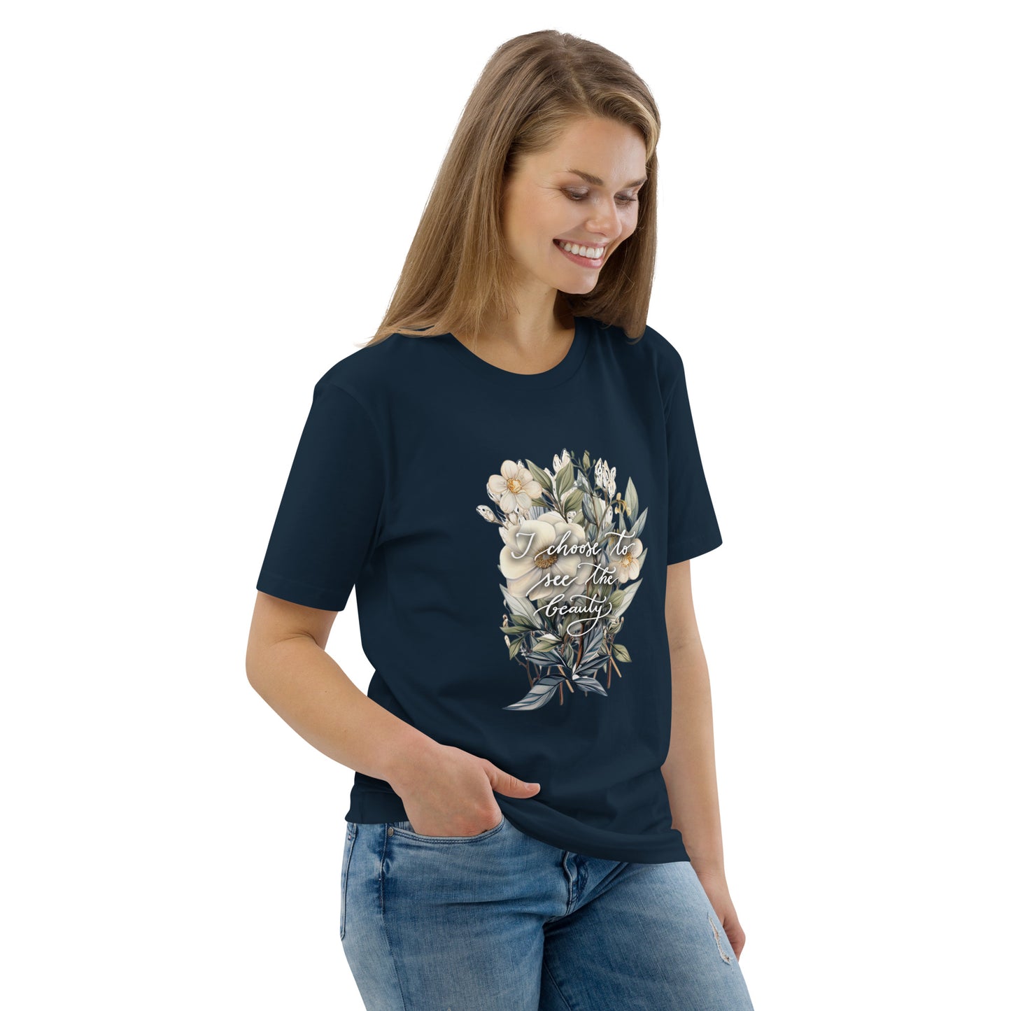 Unisex organic cotton t-shirt "I choose - elegant flowers"