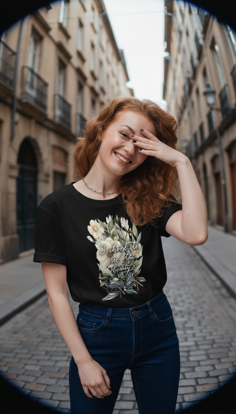 Unisex organic cotton t-shirt "I choose to see flowers"