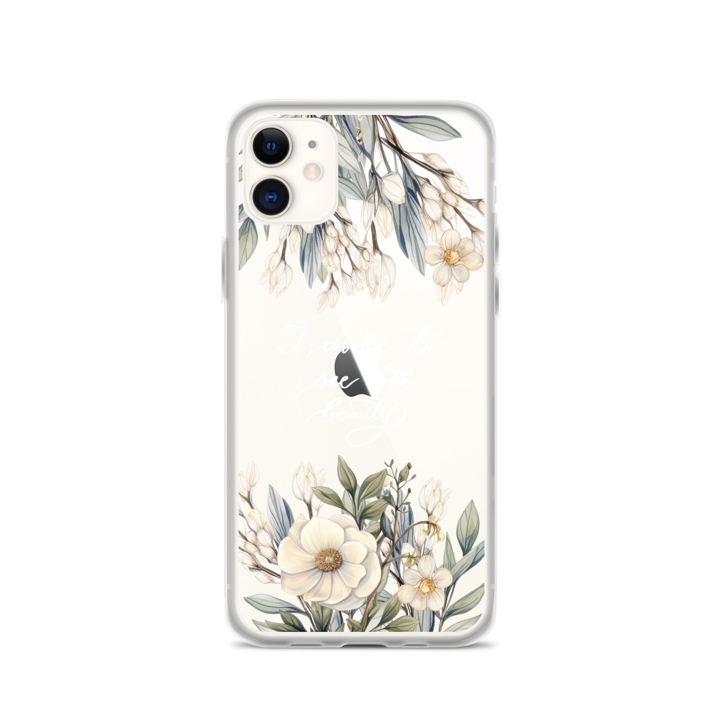 Clear Case for iPhone® "I choose to see flowers" (white)