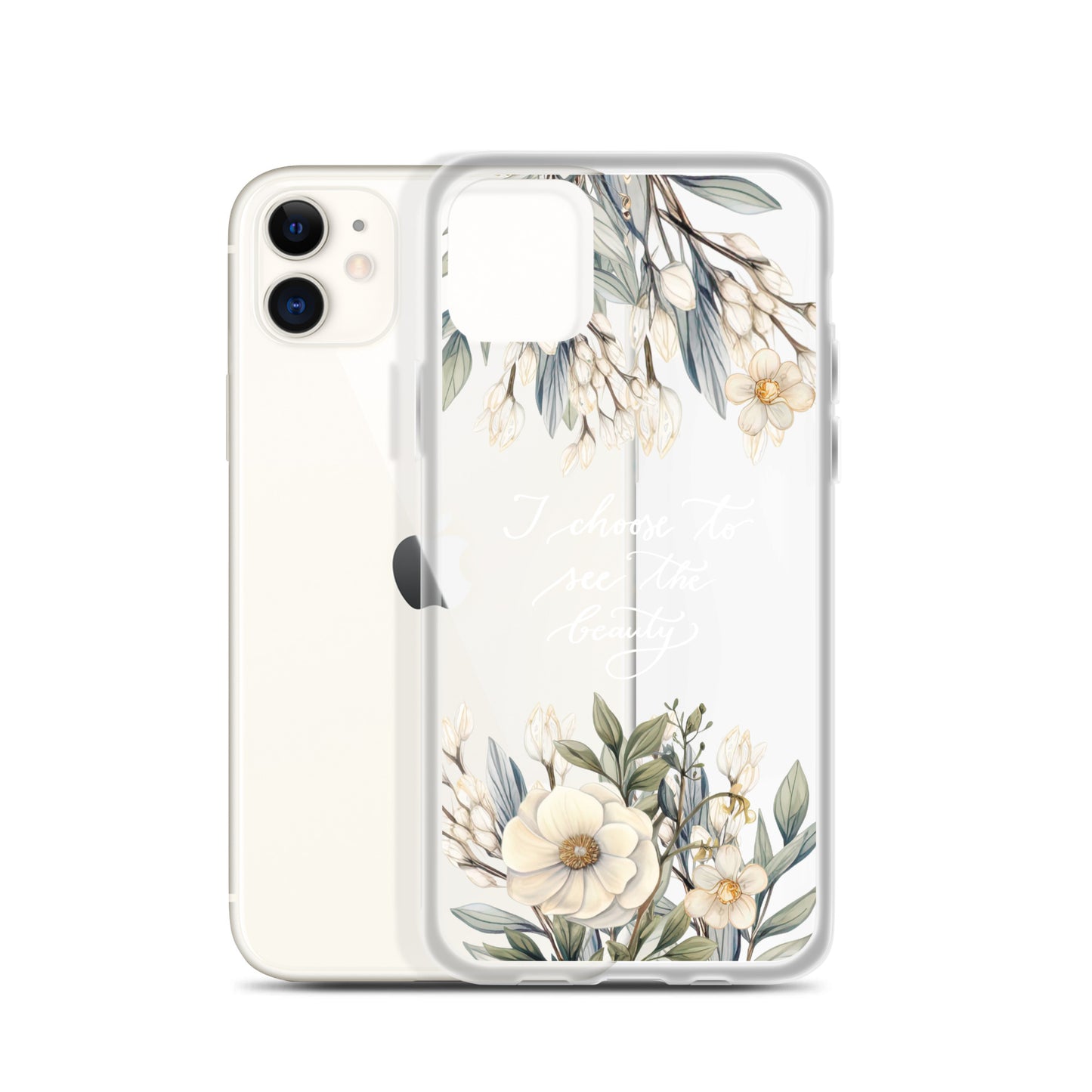 Clear Case for iPhone® "I choose to see flowers" (white)