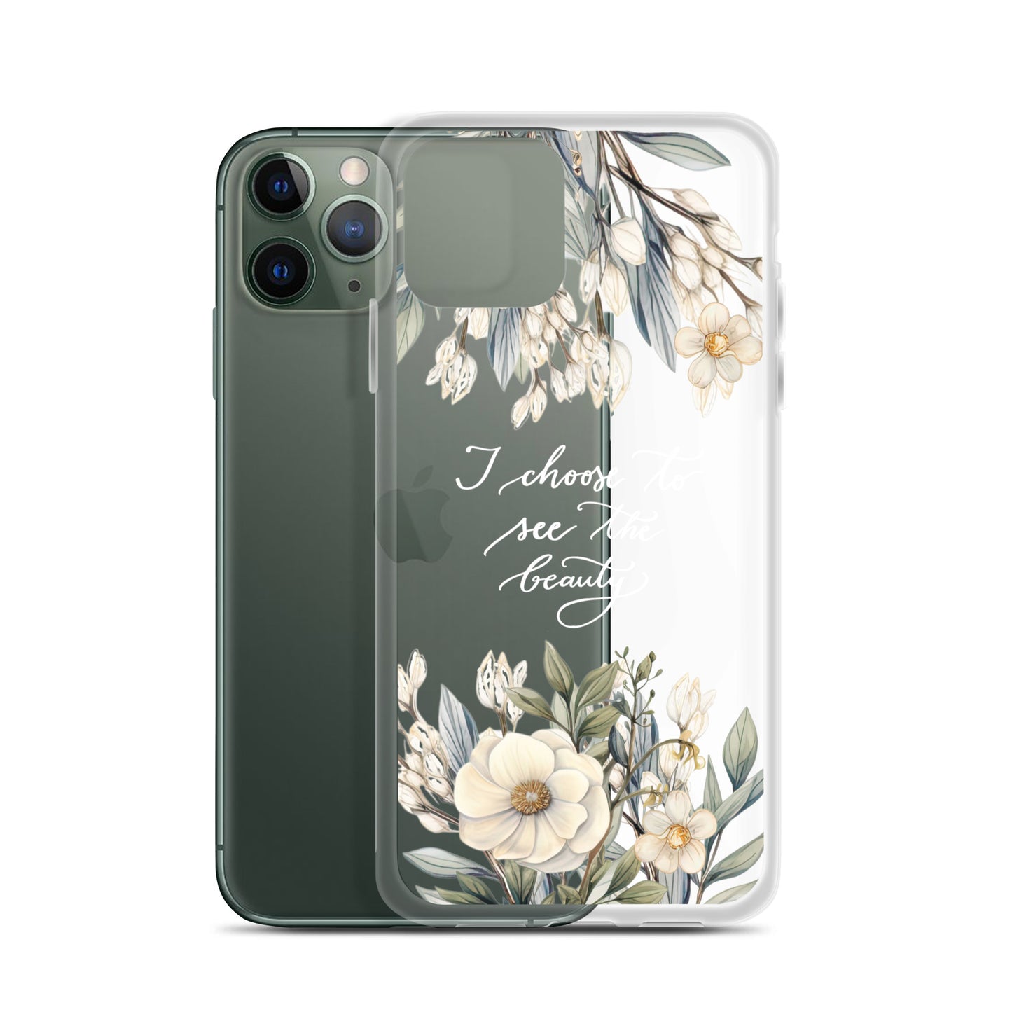 Clear Case for iPhone® "I choose to see flowers" (white)