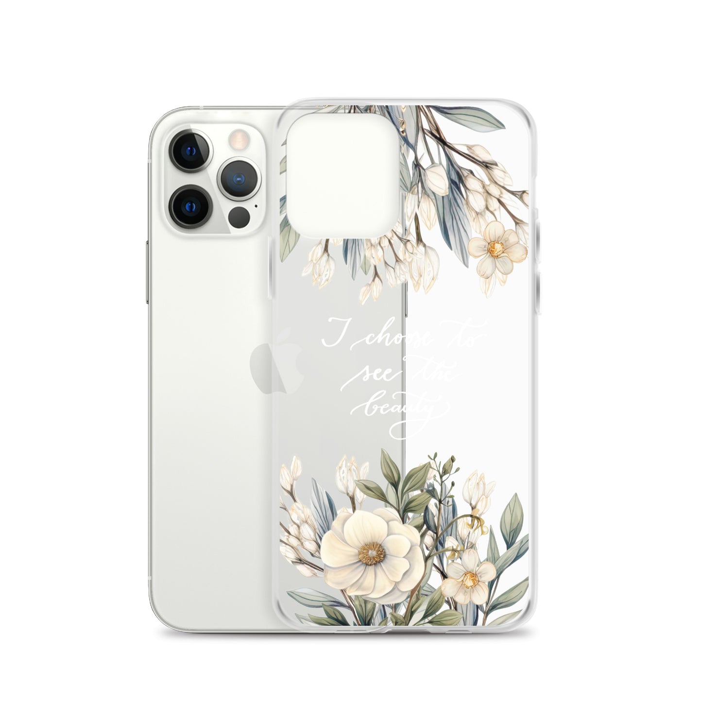 Clear Case for iPhone® "I choose to see flowers" (white)