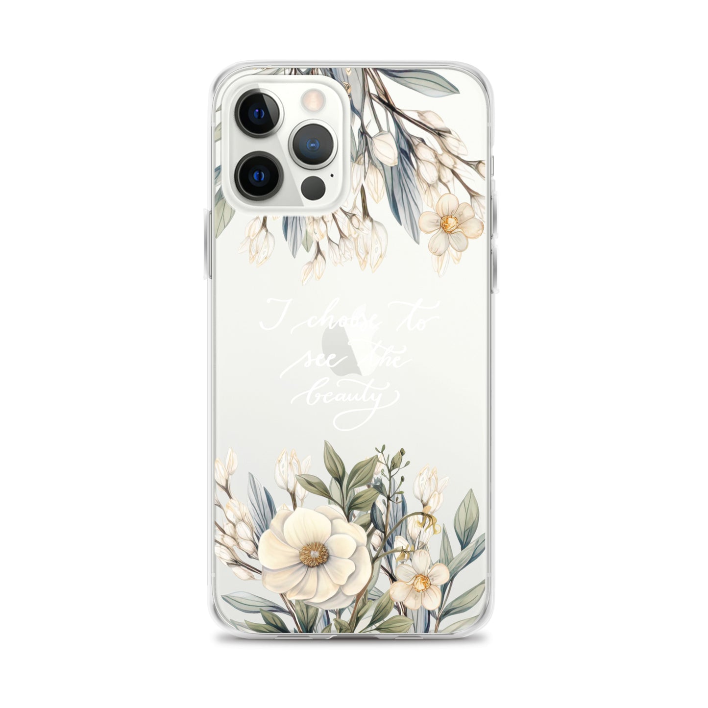 Clear Case for iPhone® "I choose to see flowers" (white)