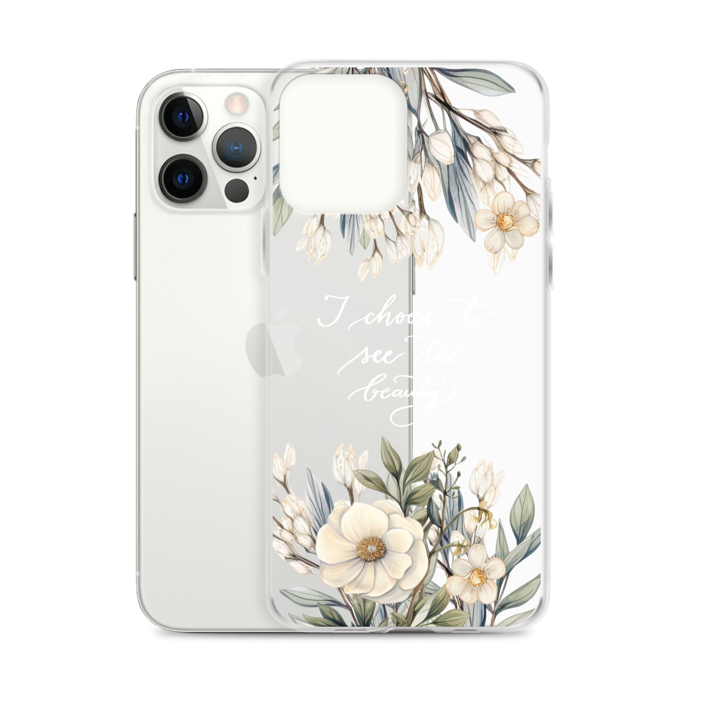 Clear Case for iPhone® "I choose to see flowers" (white)