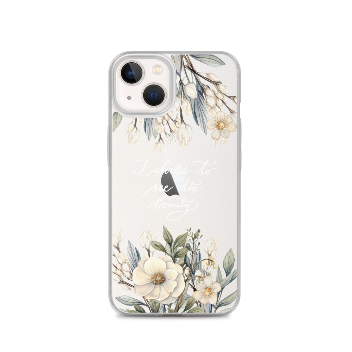 Clear Case for iPhone® "I choose to see flowers" (white)