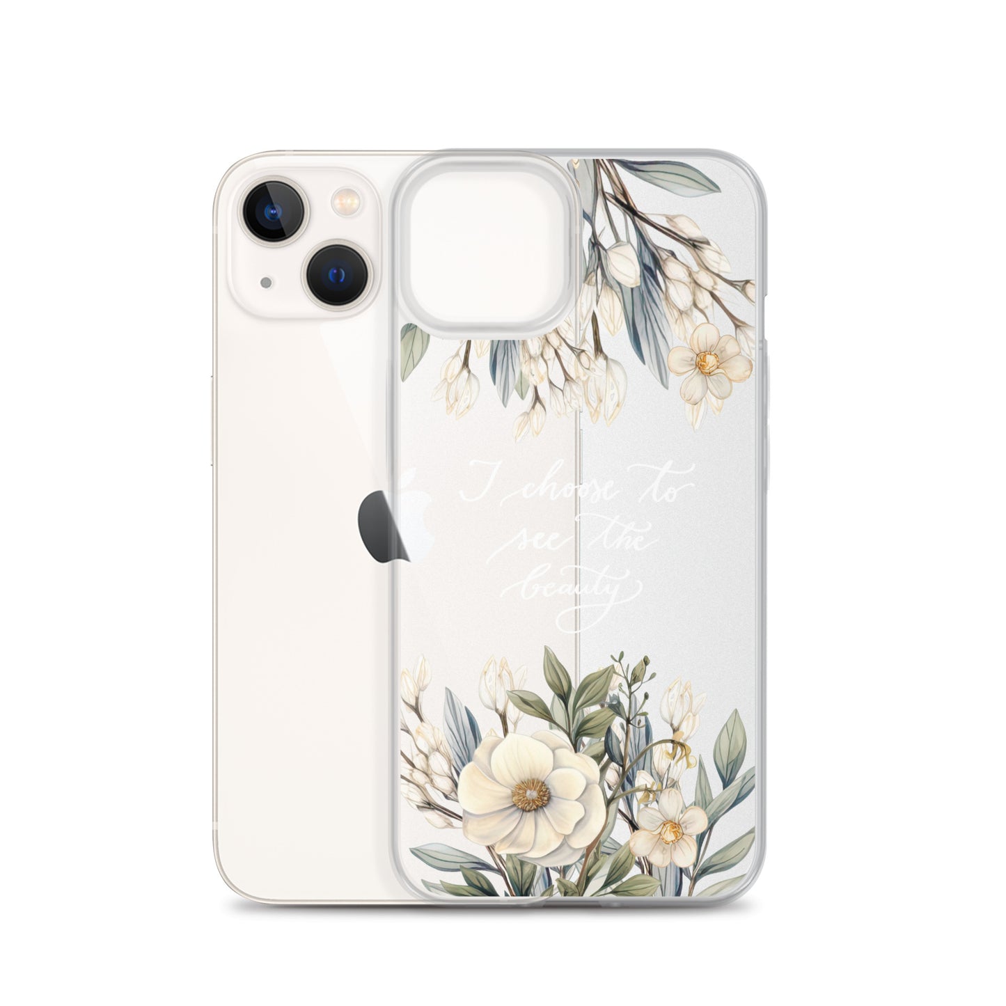 Clear Case for iPhone® "I choose to see flowers" (white)