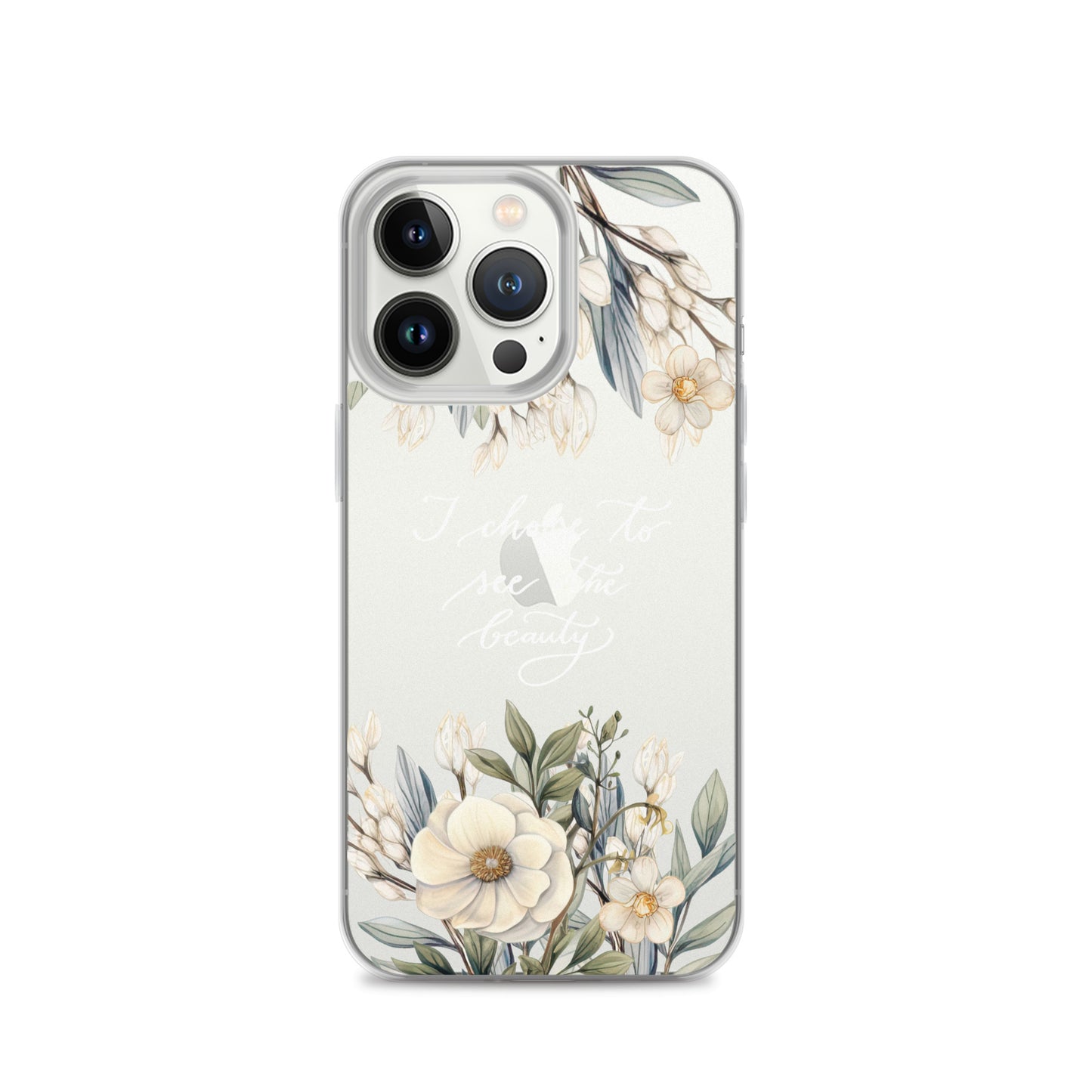 Clear Case for iPhone® "I choose to see flowers" (white)