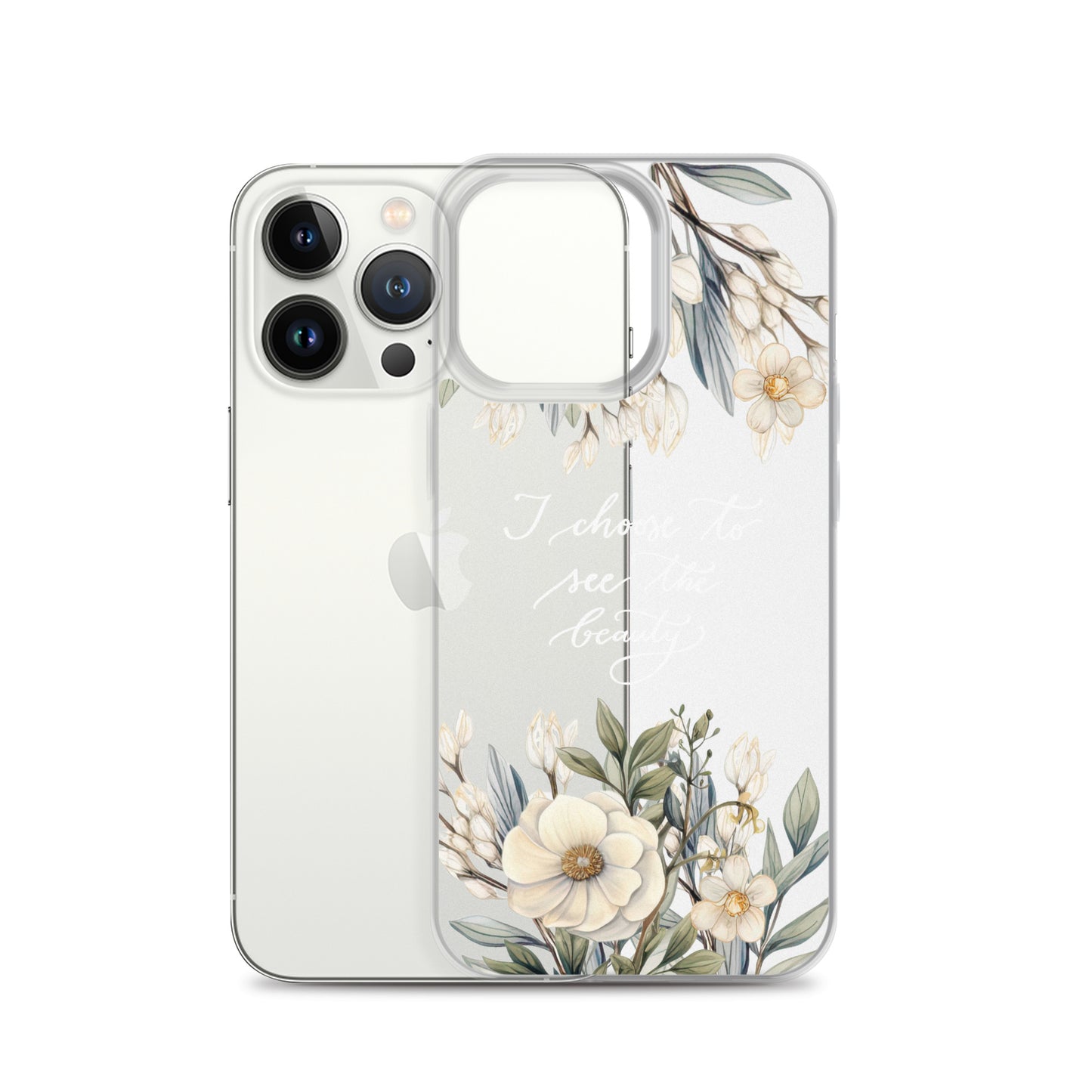 Clear Case for iPhone® "I choose to see flowers" (white)