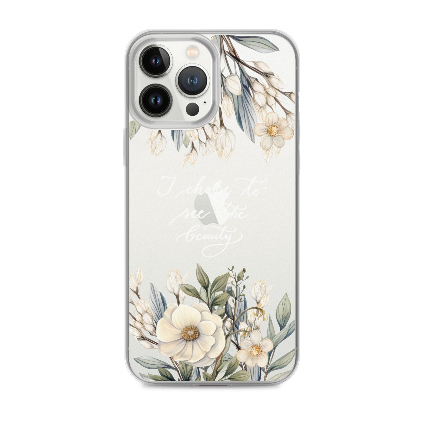 Clear Case for iPhone® "I choose to see flowers" (white)