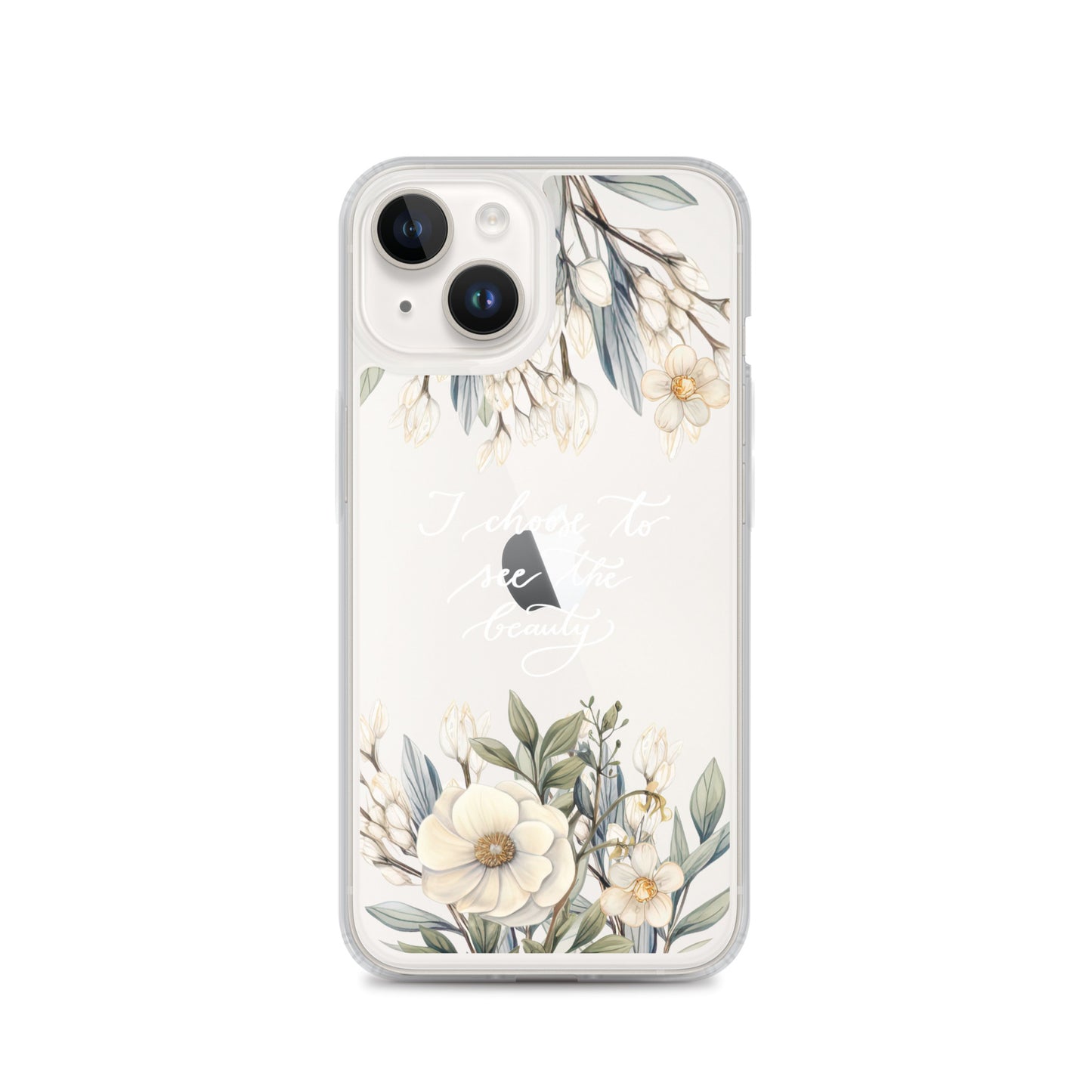 Clear Case for iPhone® "I choose to see flowers" (white)