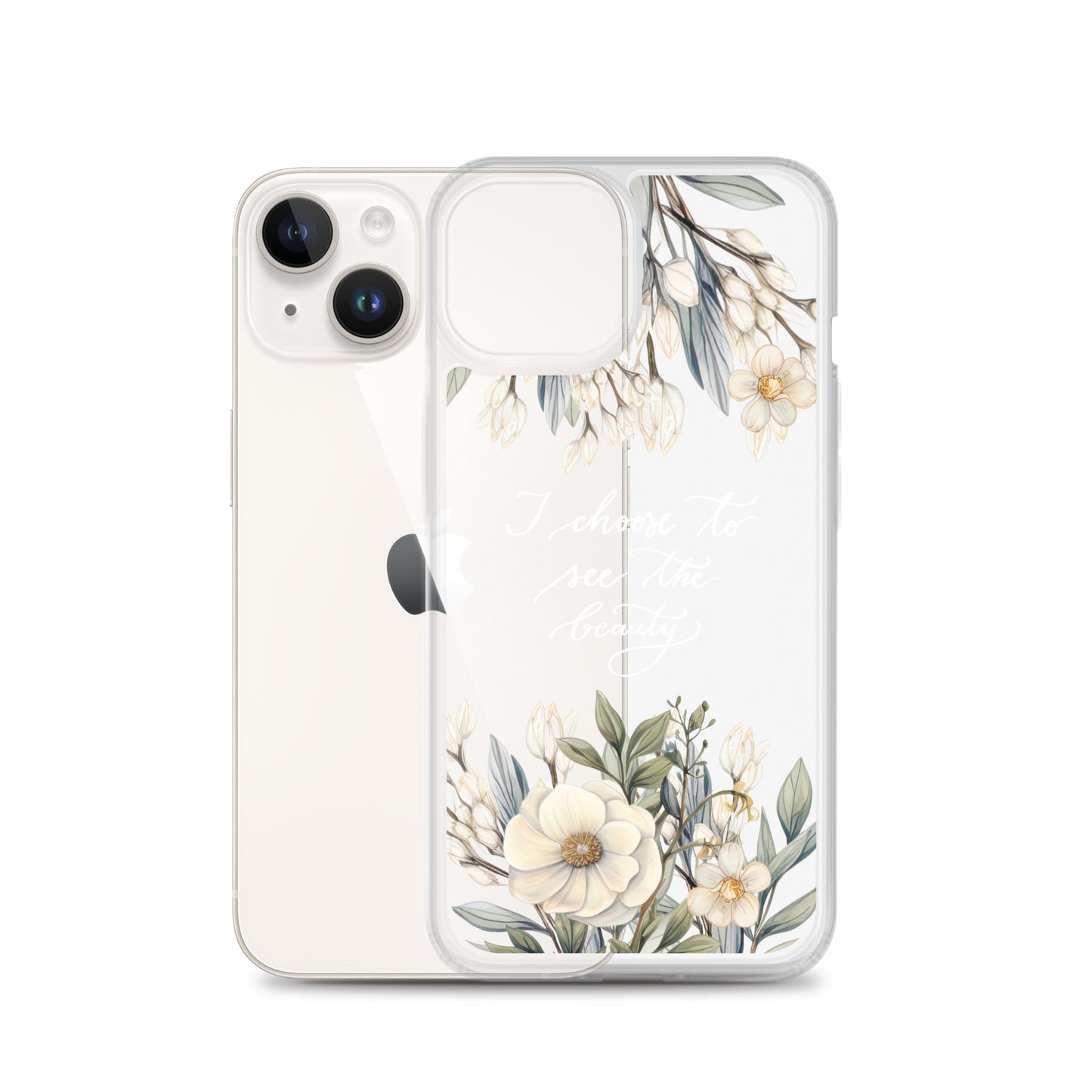 Clear Case for iPhone® "I choose to see flowers" (white)