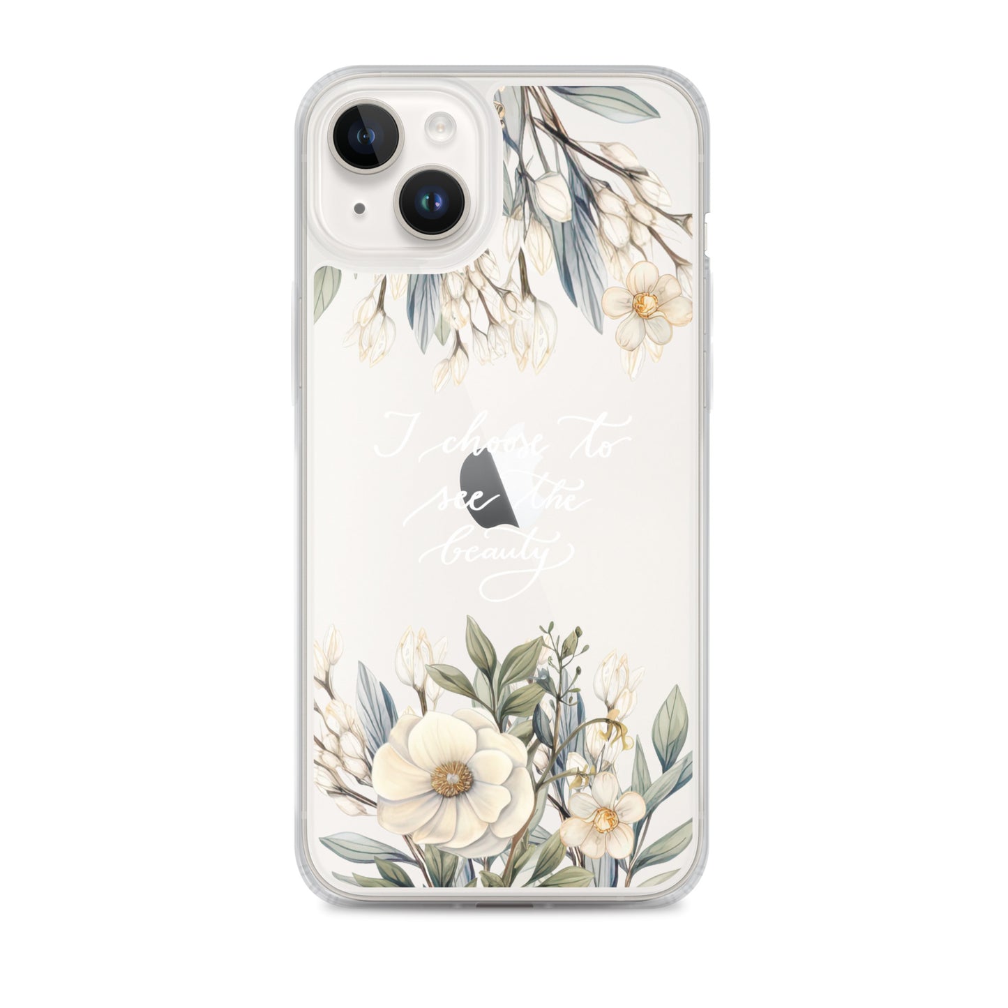 Clear Case for iPhone® "I choose to see flowers" (white)