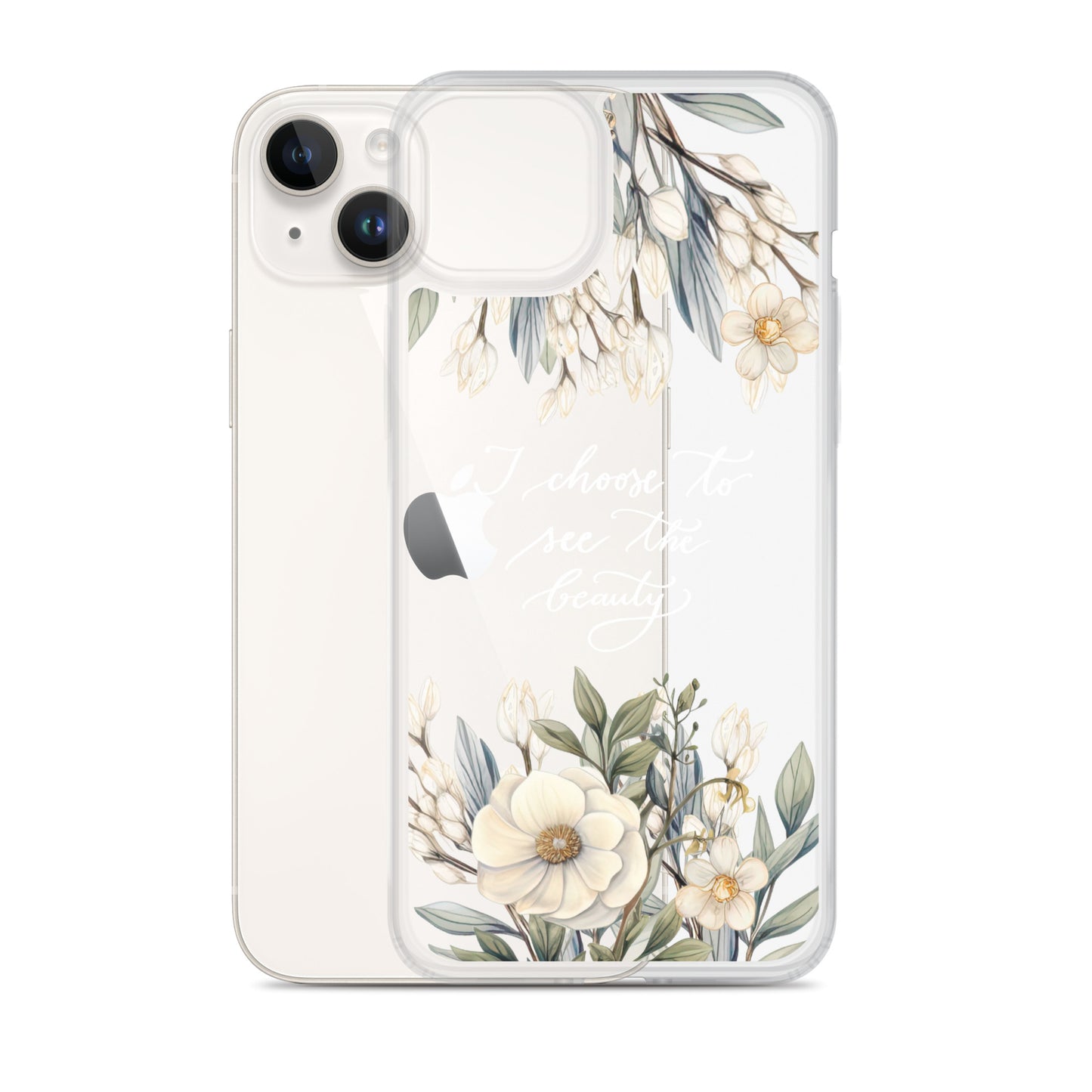 Clear Case for iPhone® "I choose to see flowers" (white)