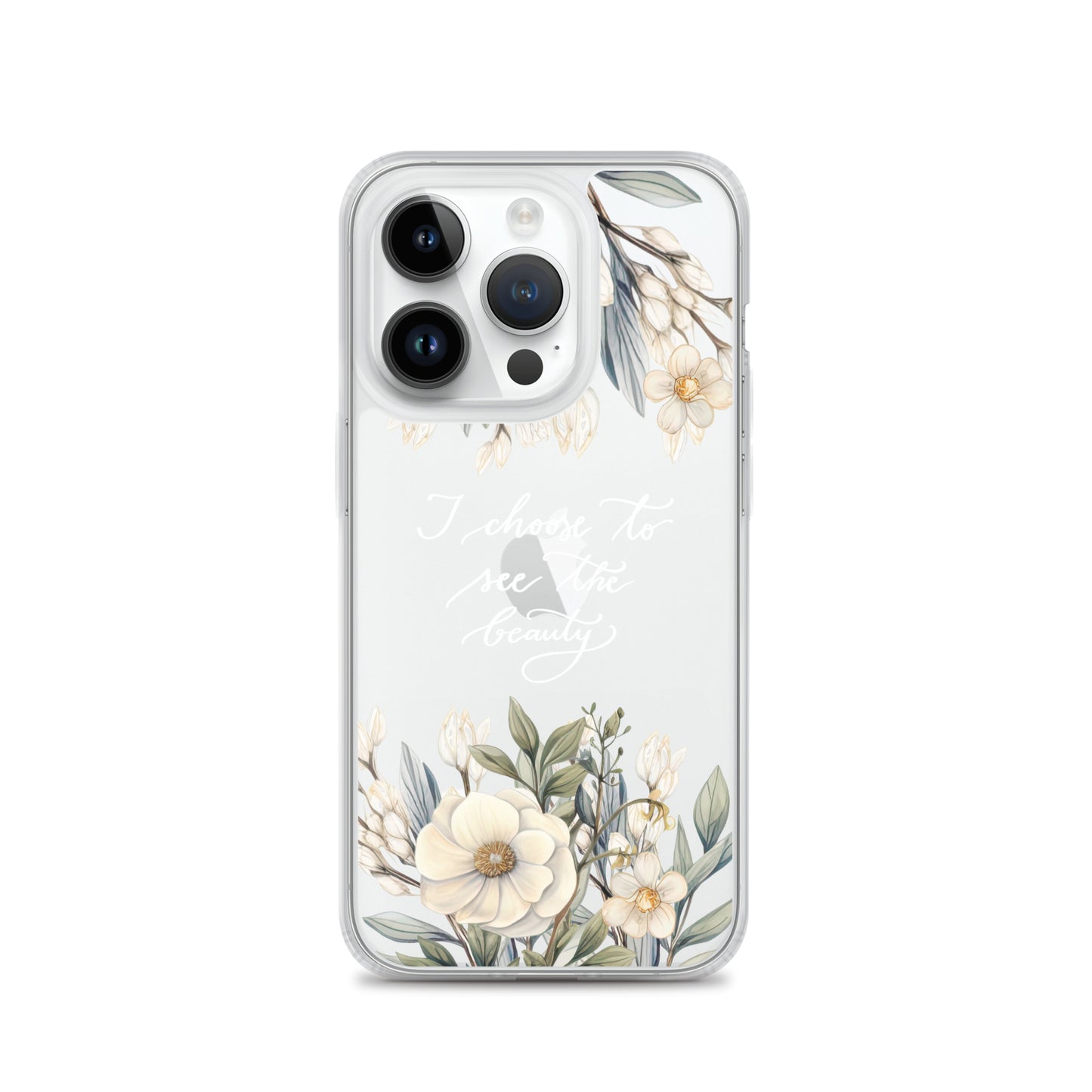 Clear Case for iPhone® "I choose to see flowers" (white)