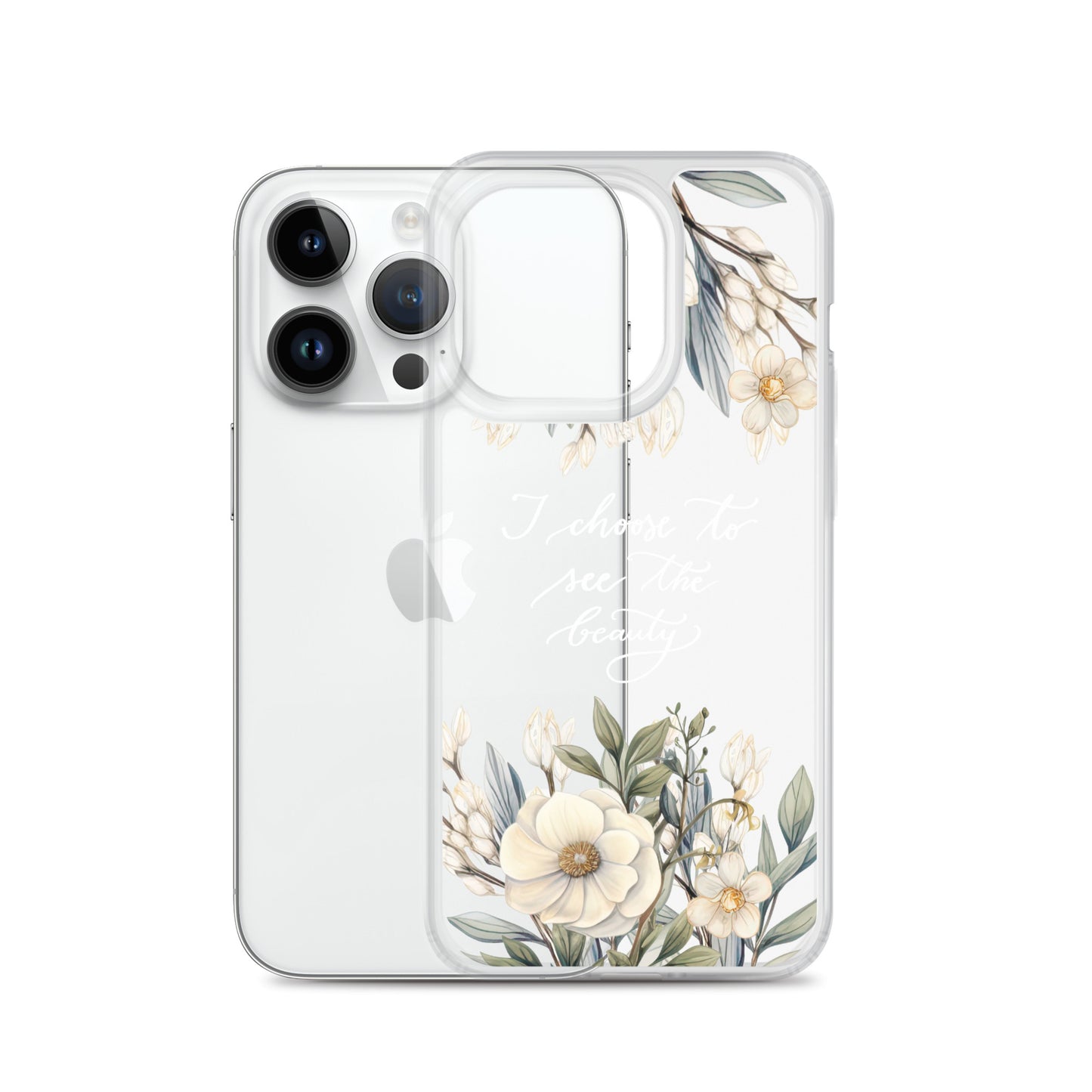 Clear Case for iPhone® "I choose to see flowers" (white)