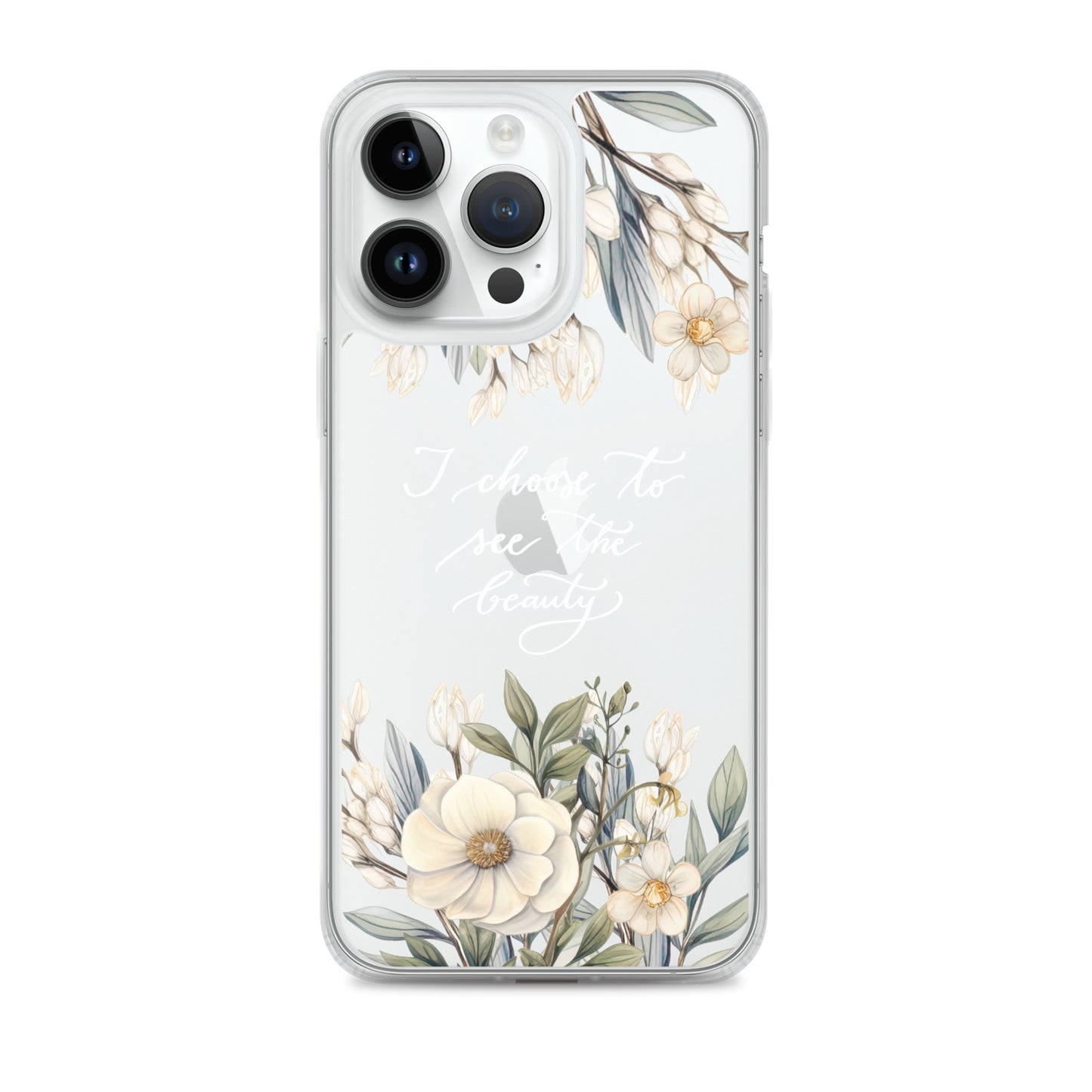 Clear Case for iPhone® "I choose to see flowers" (white)