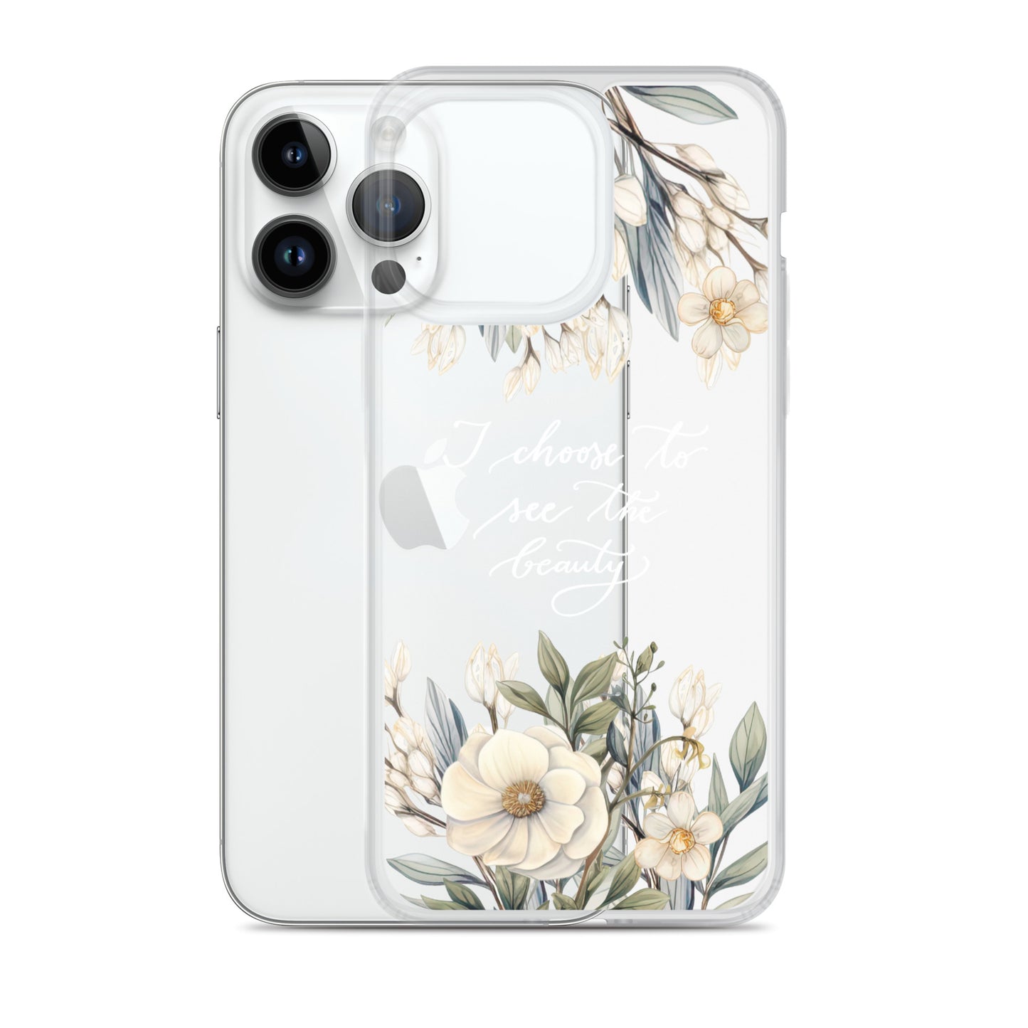 Clear Case for iPhone® "I choose to see flowers" (white)