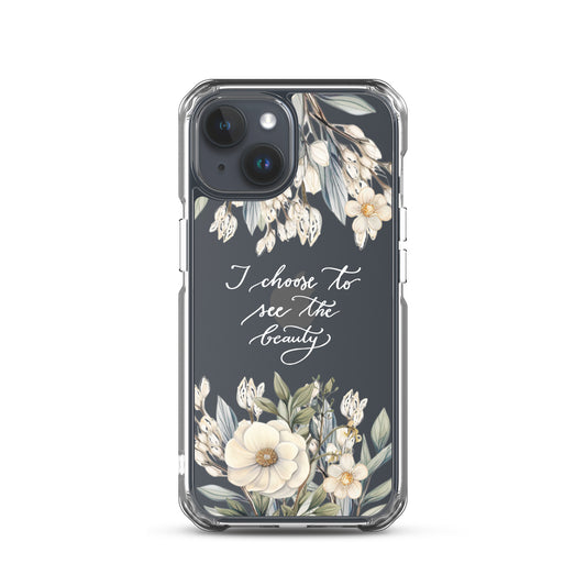 Clear Case for iPhone® "I choose to see flowers" (white)