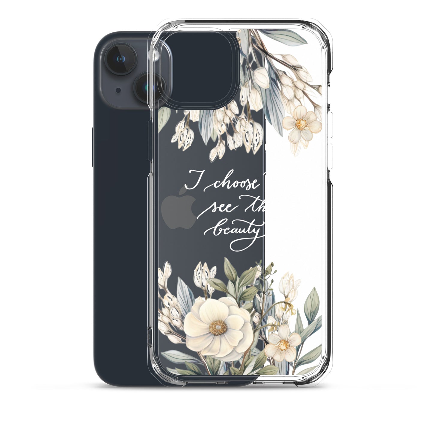 Clear Case for iPhone® "I choose to see flowers" (white)