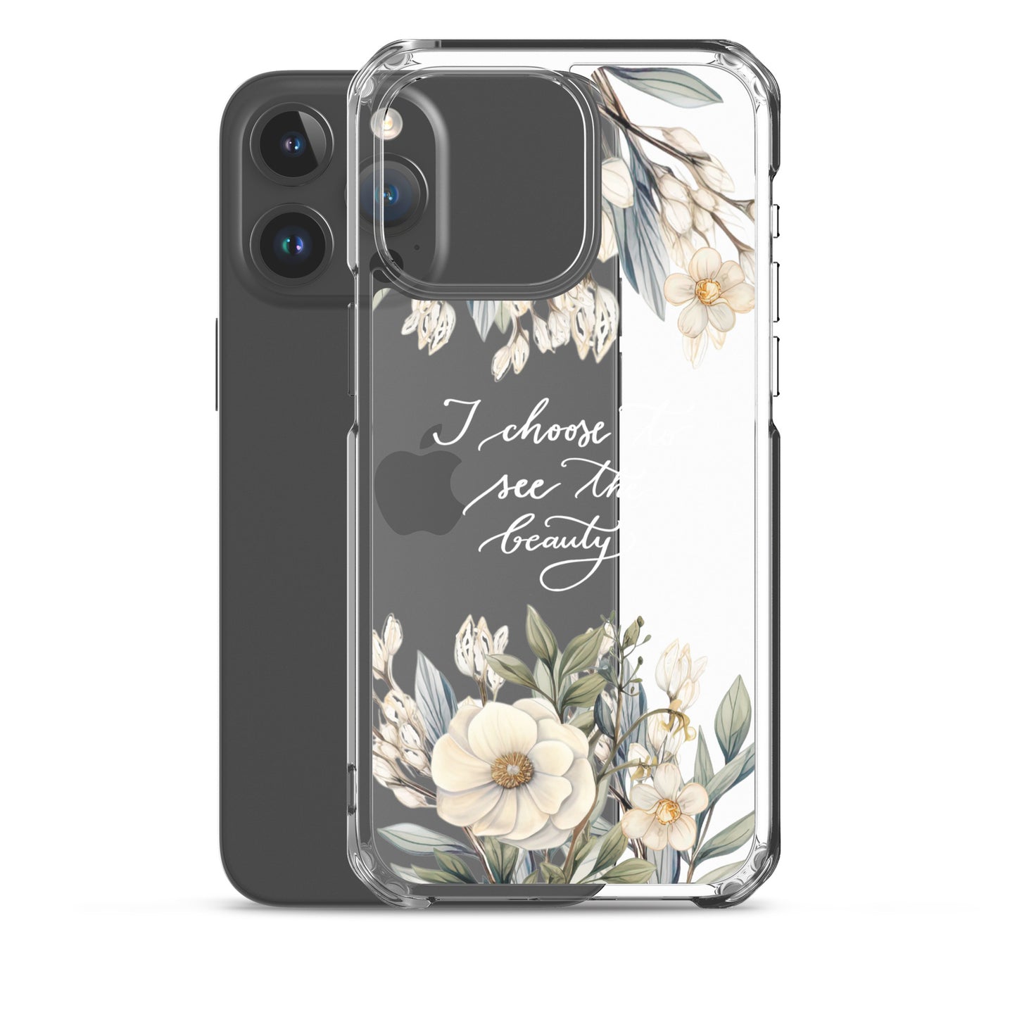 Clear Case for iPhone® "I choose to see flowers" (white)