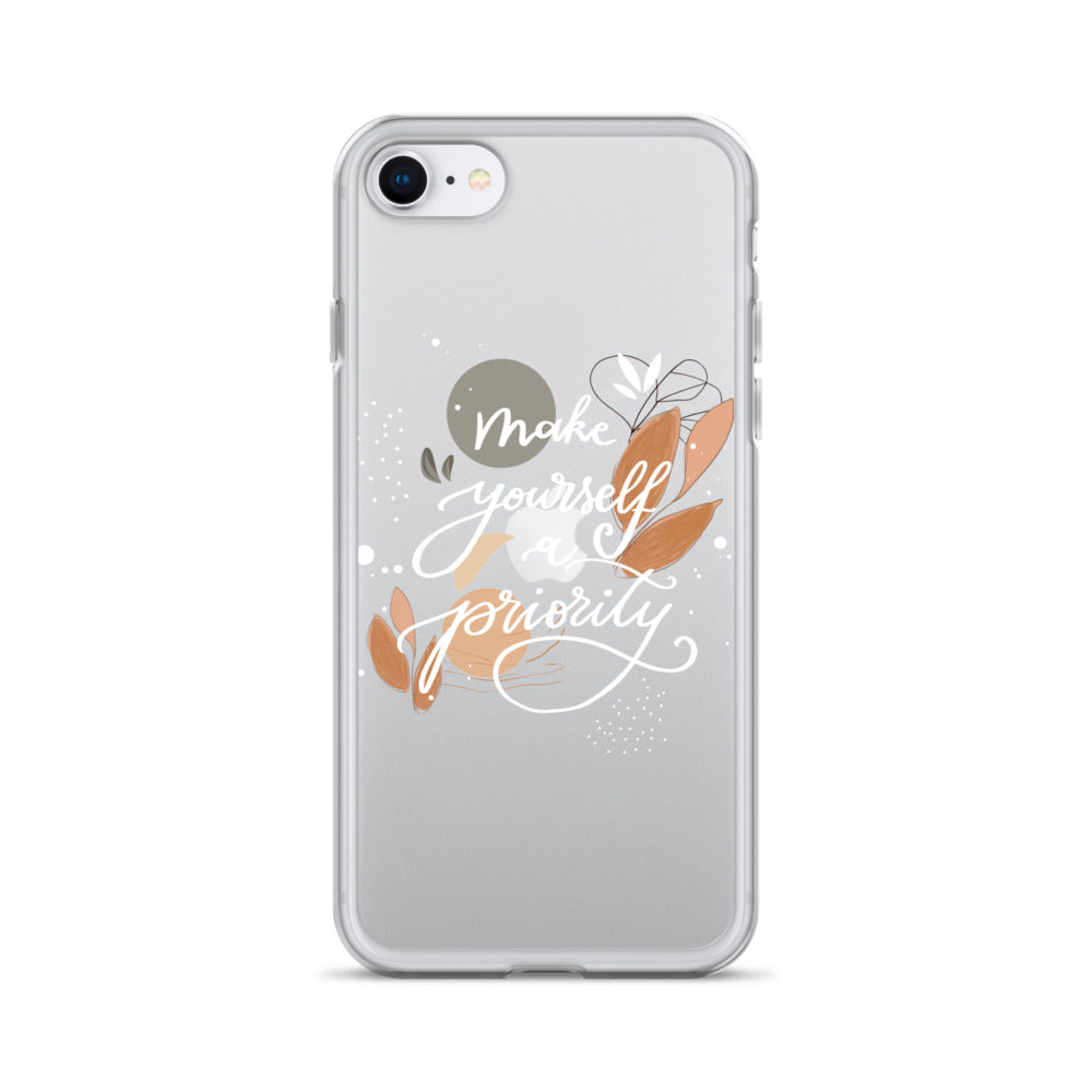 Clear Case for iPhone® "make yourself a priority" (white)