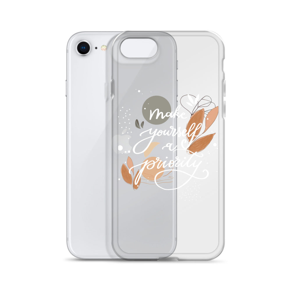 Clear Case for iPhone® "make yourself a priority" (white)