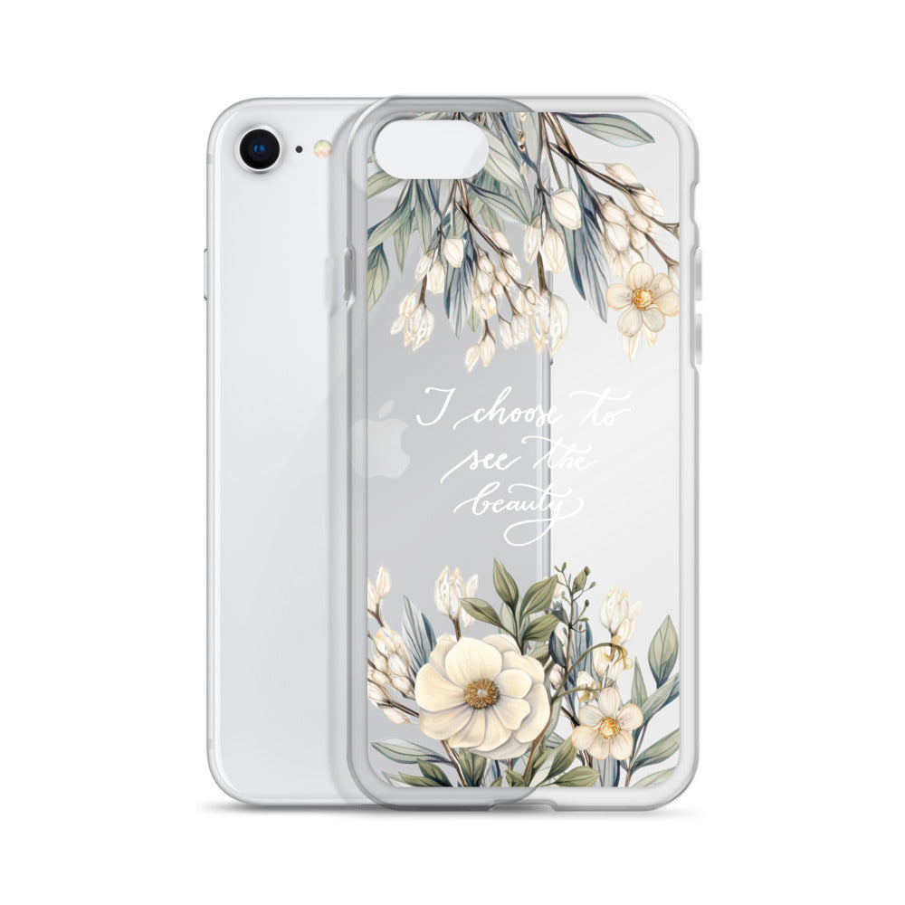 Clear Case for iPhone® "I choose to see flowers" (white)