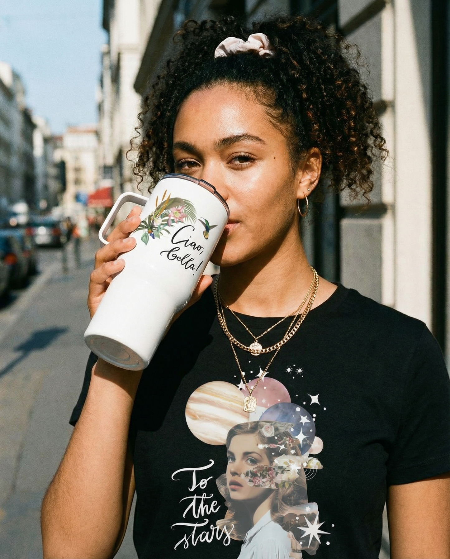 Travel mug with a handle "Ciao, bella!