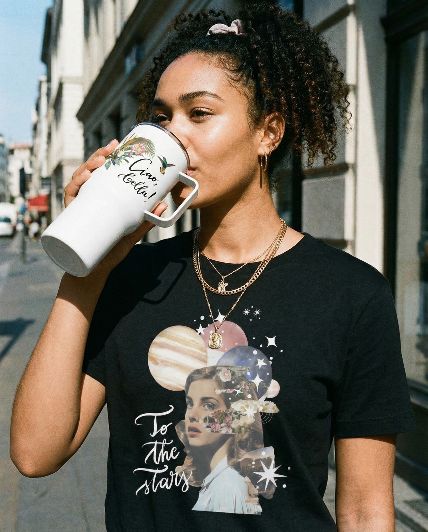 Travel mug with a handle "Ciao, bella!