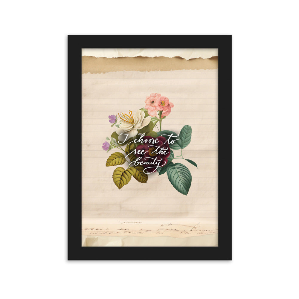 Framed matte paper poster "I choose to see vintage rose"