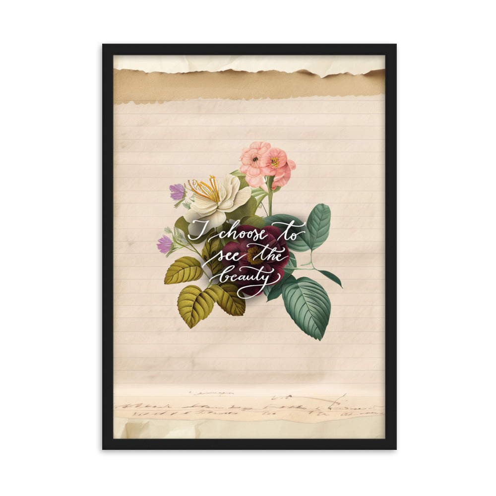 Framed matte paper poster "I choose to see vintage rose"