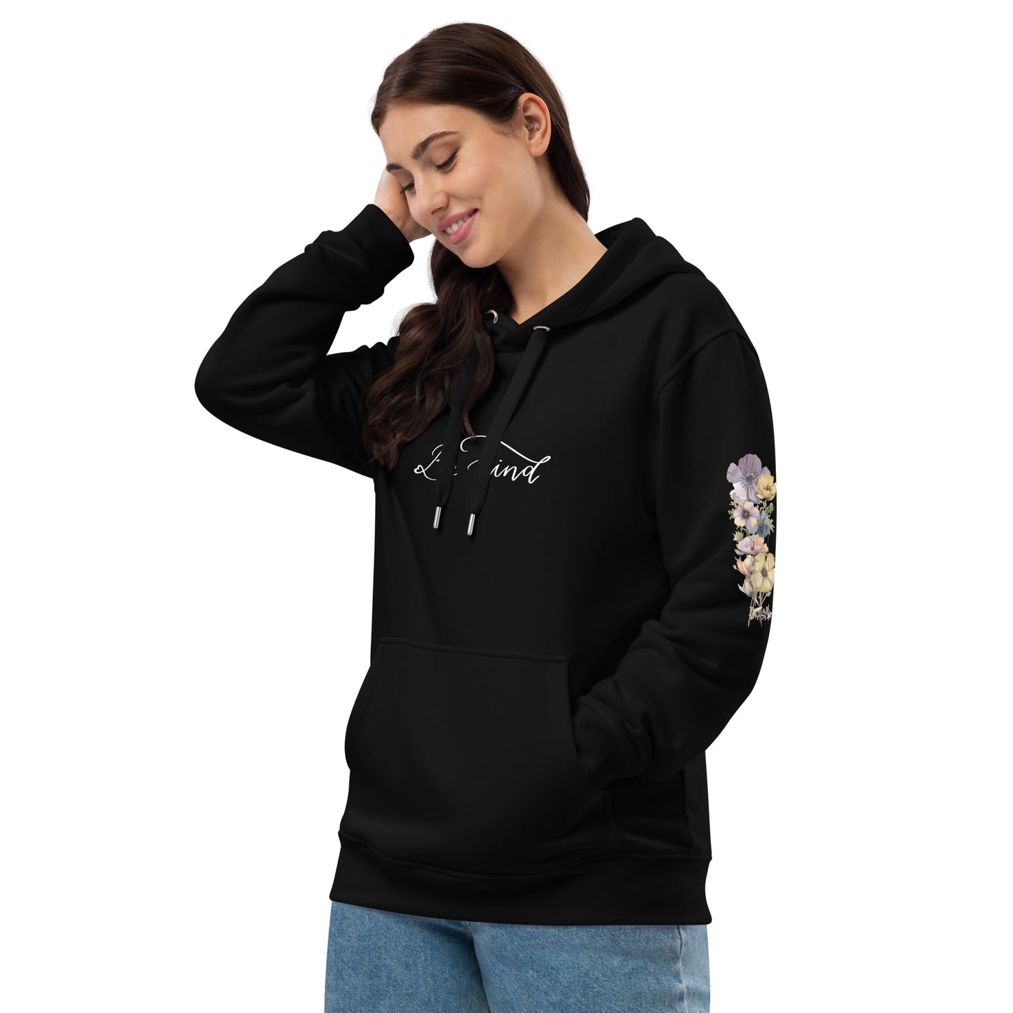 Premium eco hoodie "Be kind" floral sleeves