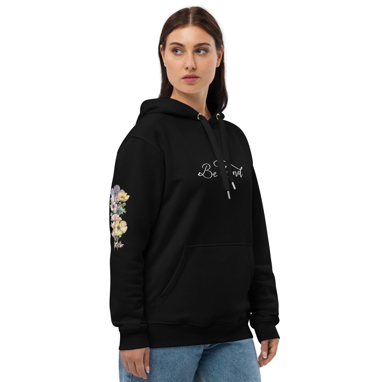 Premium eco hoodie "Be kind" floral sleeves