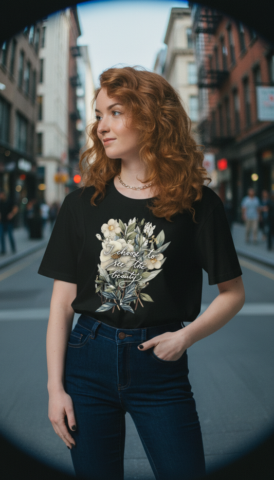 Unisex organic cotton t-shirt "I choose to see flowers"