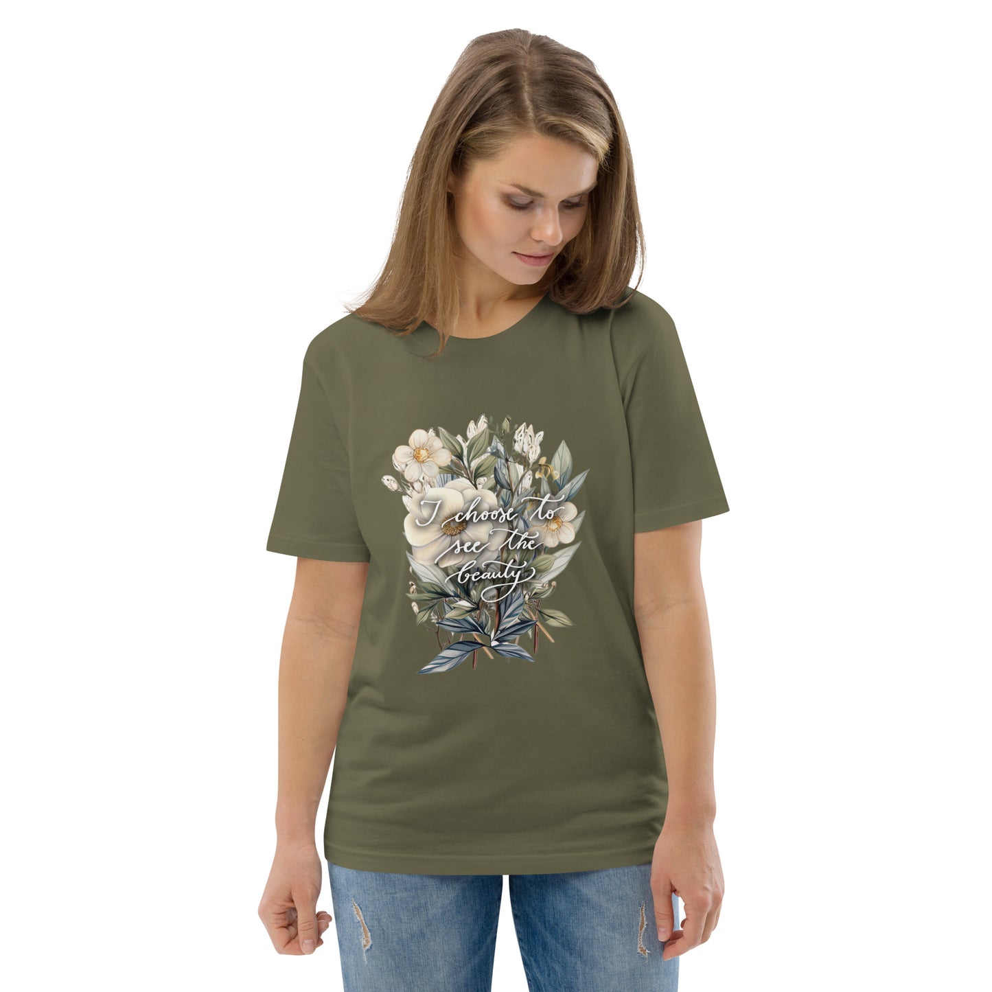 Unisex organic cotton t-shirt "I choose to see flowers"