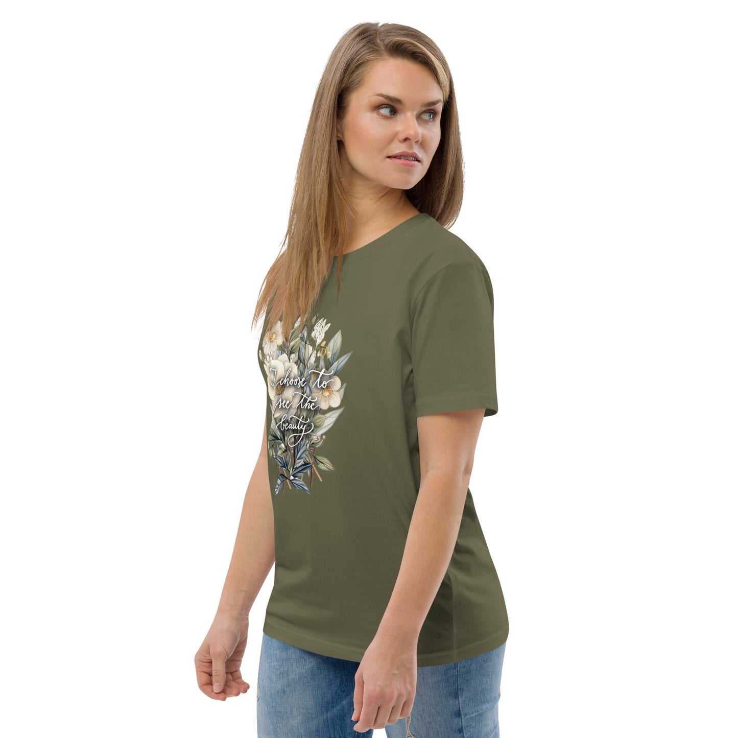 Unisex organic cotton t-shirt "I choose to see flowers"