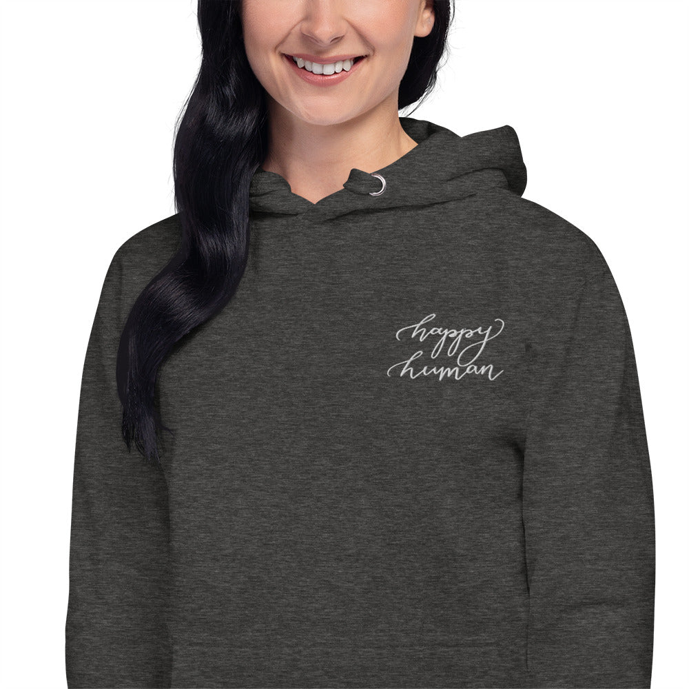 Embroidered Hoodie "happy human"