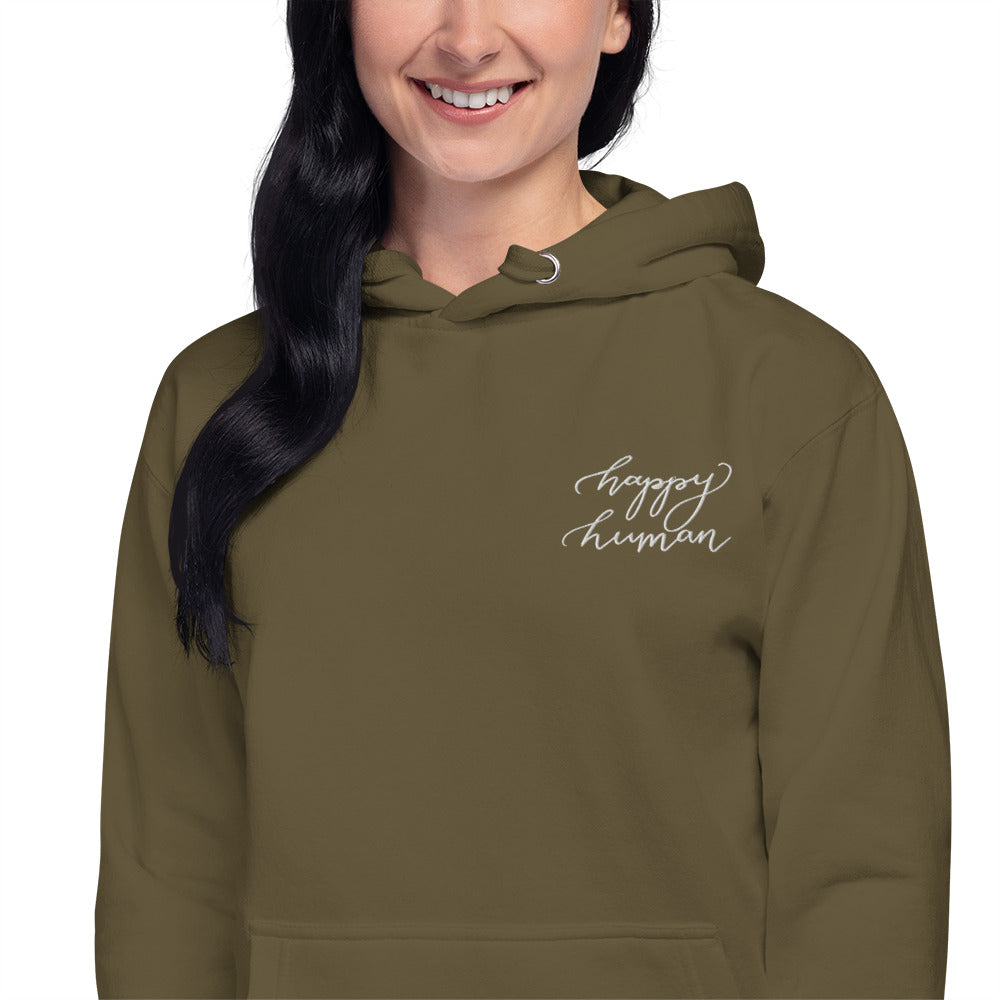 Embroidered Hoodie "happy human"