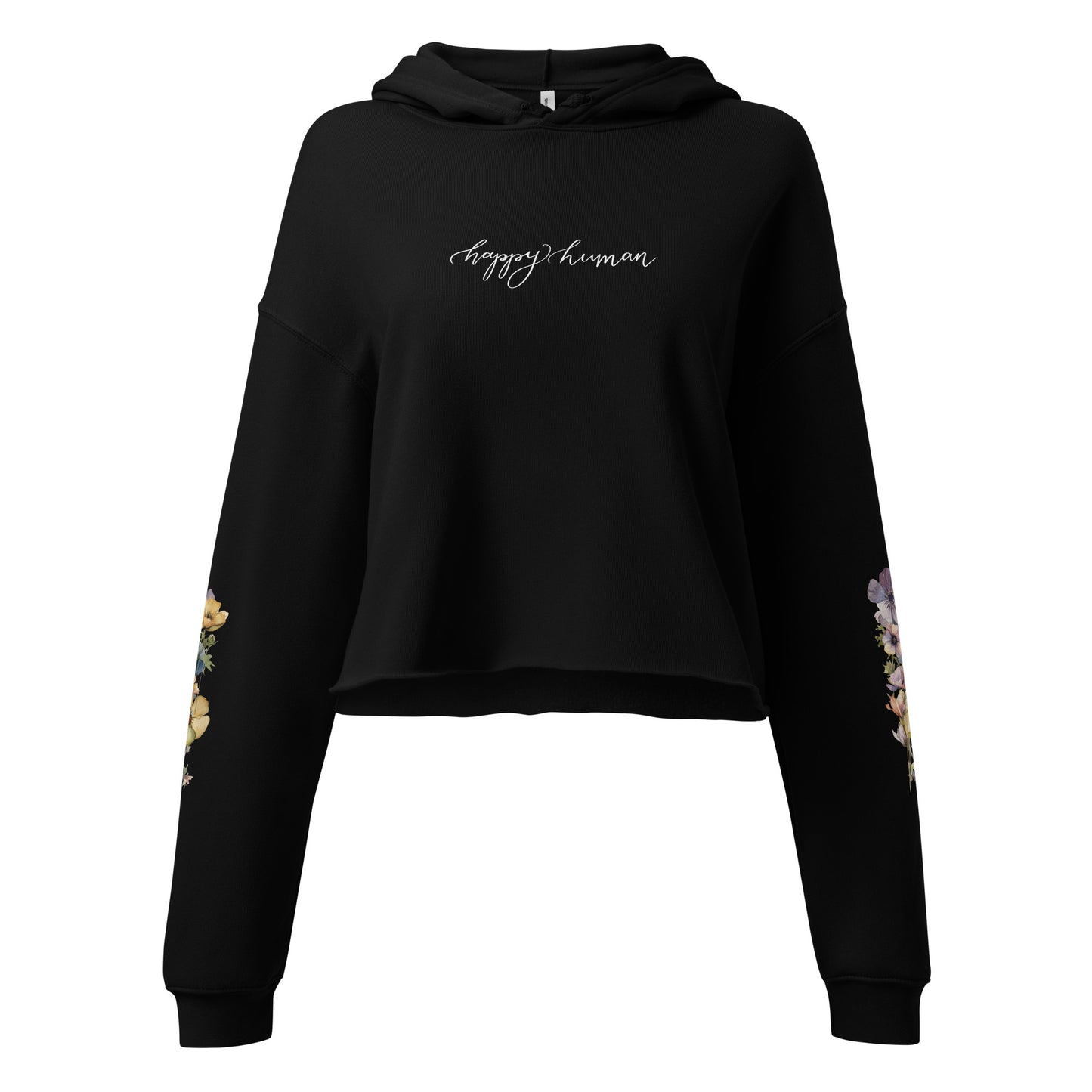 Cropped hoodie "happy human" floral sleeves