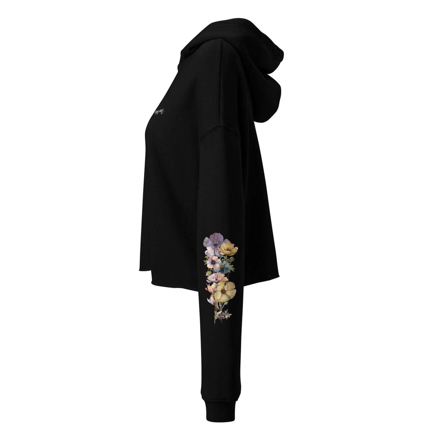 Cropped hoodie "happy human" floral sleeves