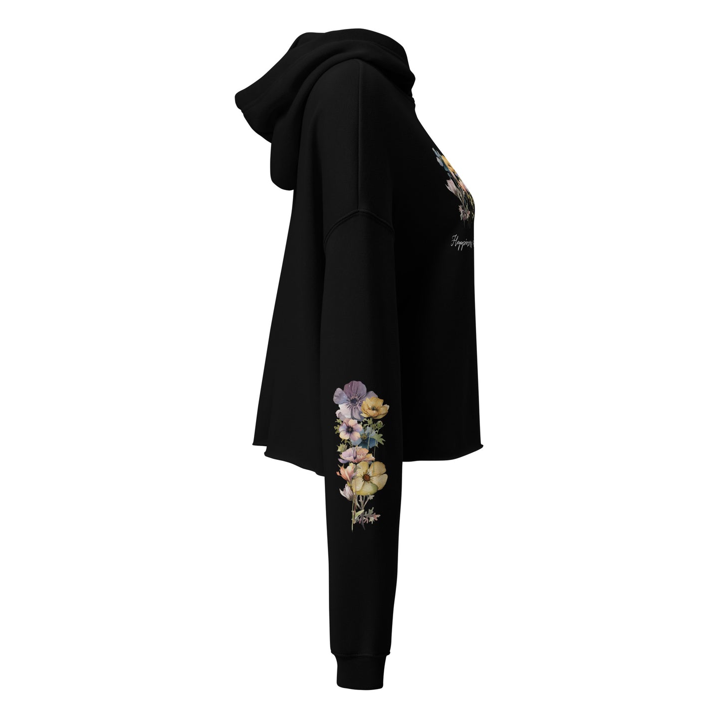 Cropped hoodie "Happiness" floral sleeves