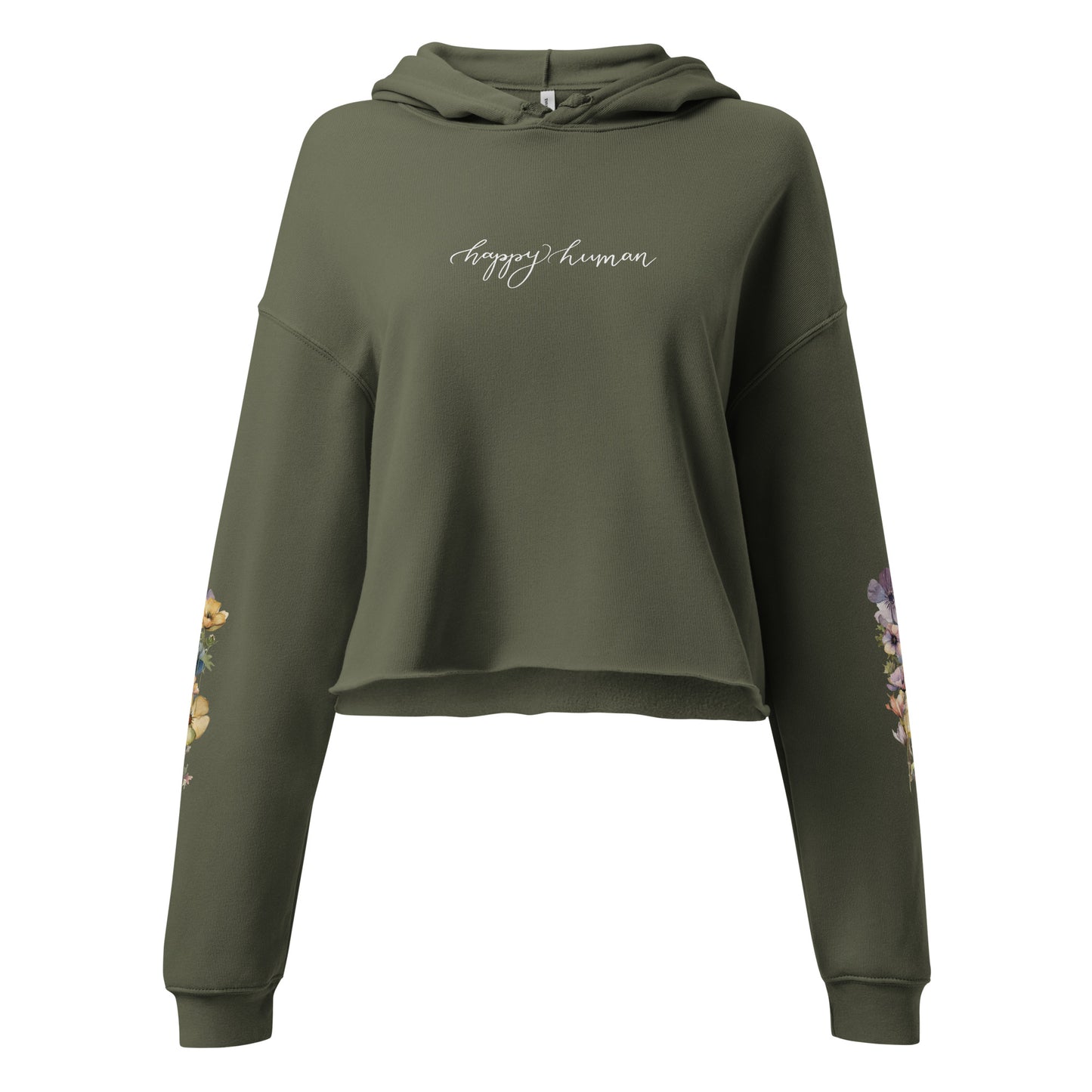 Cropped hoodie "happy human" floral sleeves